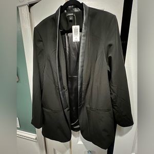 Torrid 3X Black Jacket/Blazer, faux leather trim, open front, wear w anything